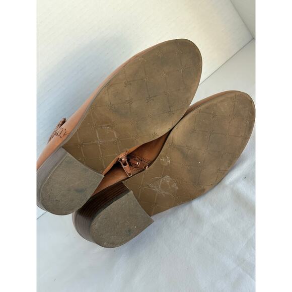 JR Jack Rogers Leather Oak Tan Color Ankle Boots-Side Zip-Stacked Western Heel 7 - Picture 6 of 8